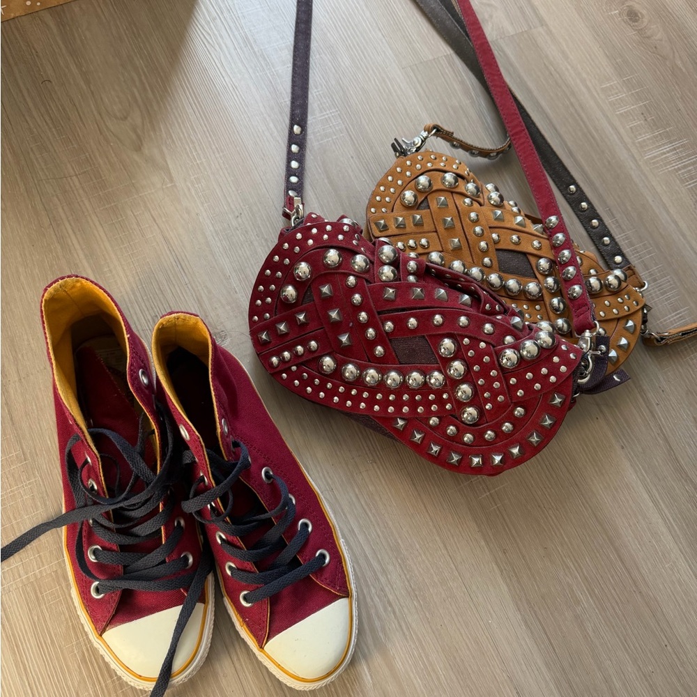 Nicole Lee Designer studded hand bags. Both come with straps….  Red and camel co